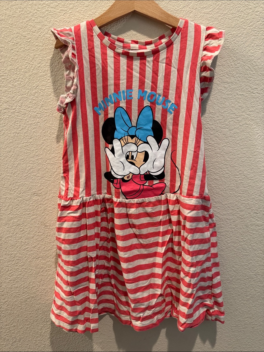 H&M Minnie Mouse Red & White Striped Girls Dress (100% Cotton, Sizes: 8-10)